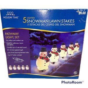 Vintage Blow Mold Snowman Holiday Time Light Up Lawn Stakes, Set Of 5